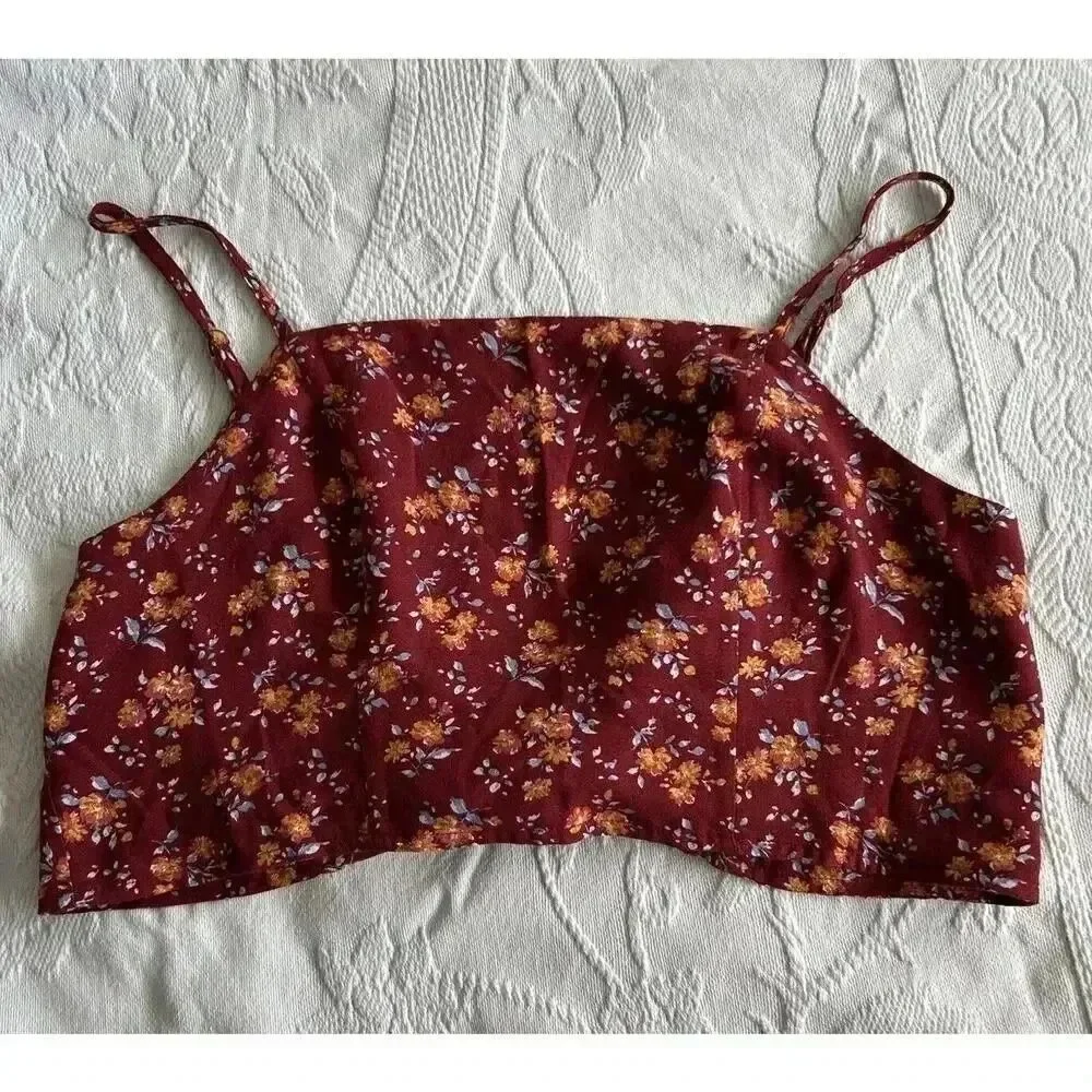 Floral Red Crop Top & High Waisted Pants Set Boho Festival Aeropostale Size M